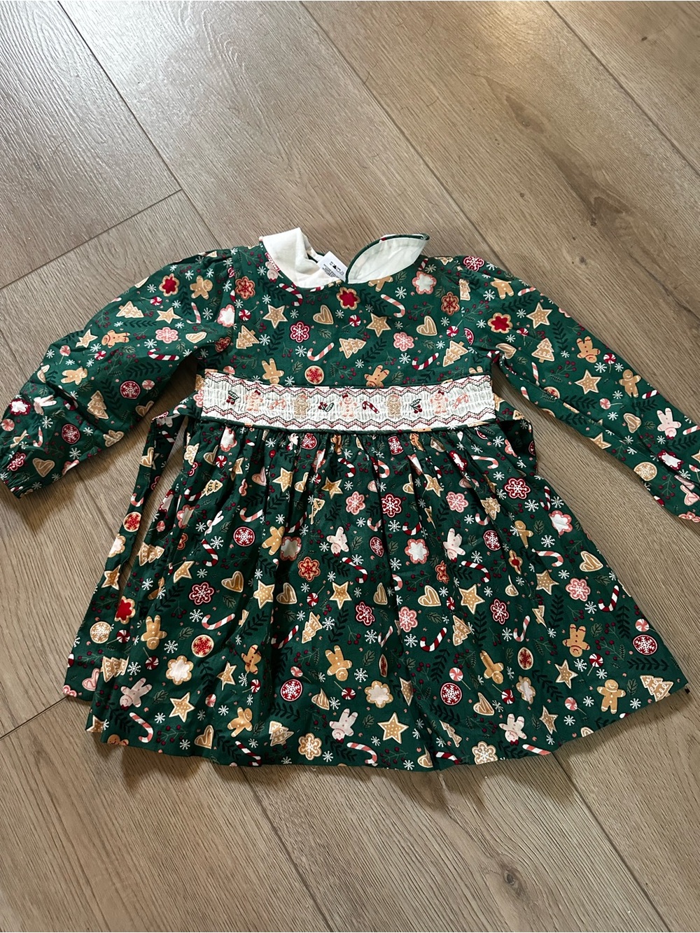 Bonnie Jean Green Holiday Print Smocked Dress 2T